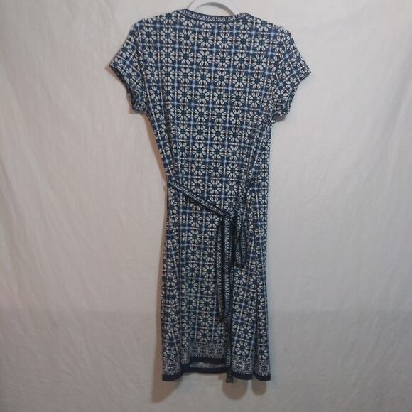 Lark & Ro Cap Sleeves Wrap Dress Blue Patterned Casual Vacation Size M - Picture 6 of 7
